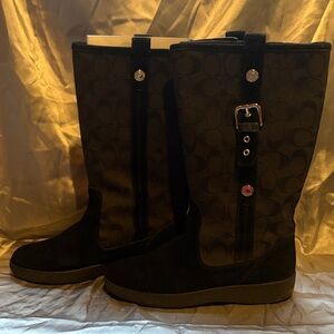 Coach Black Signature Mid Calf Boots Buckle Detail Winter Boots